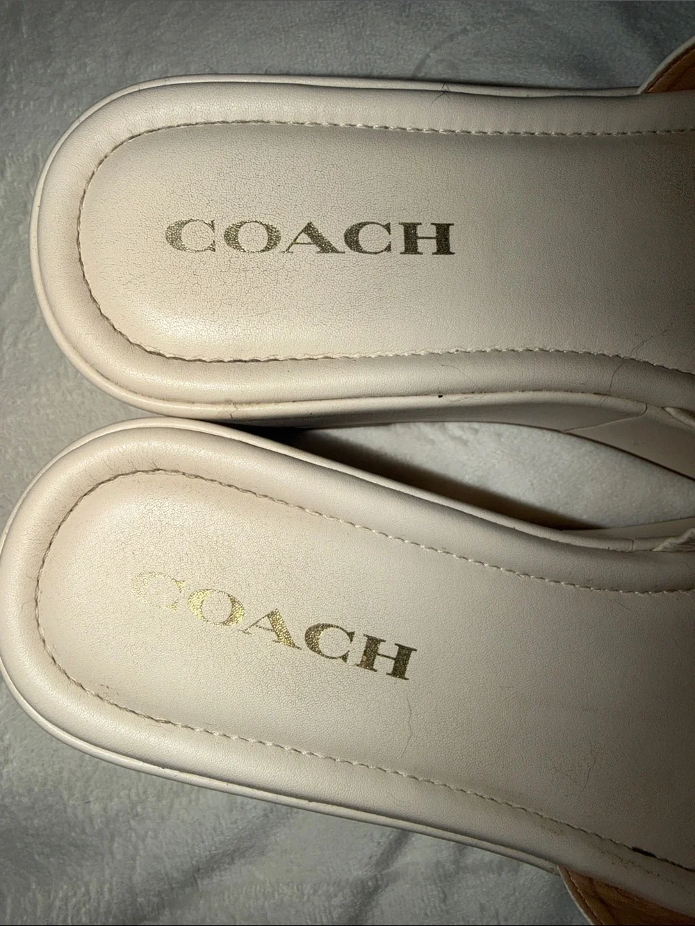 Coach Cream platform  Mules with Gold Logo Plaque